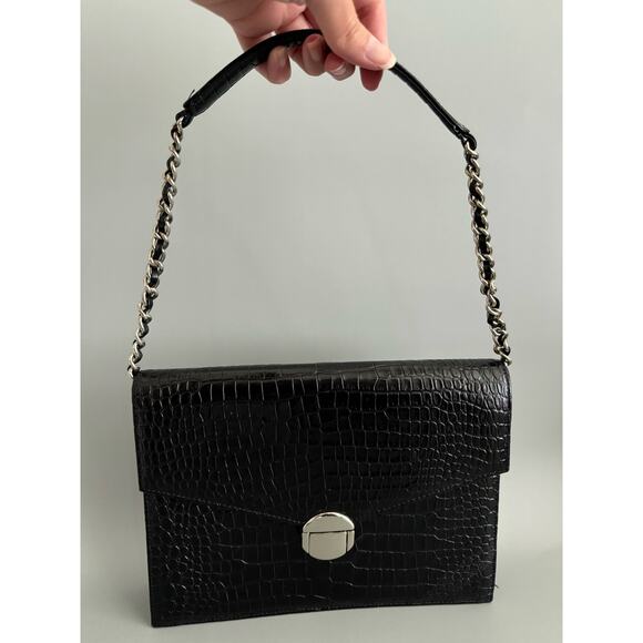 Vintage Naturalizer Faux Croc Handbag Black 9.5x7 - Picture 1 of 8